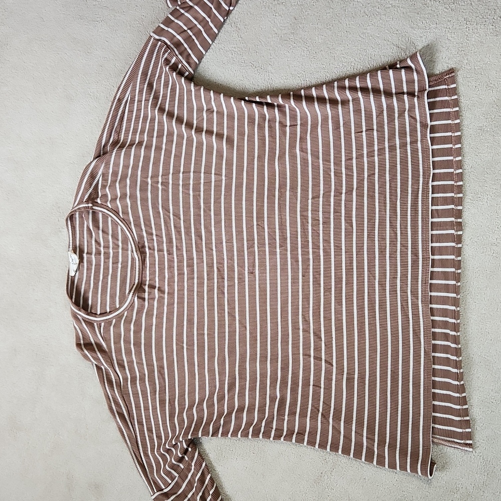 Brown White Striped Poncho Dolman Sleeve top full length sleeves- Size M…